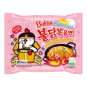 Buldak hot chicken flavour ramen. Carbonara flavour